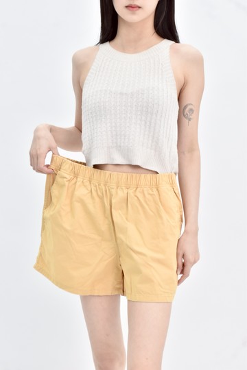 加購優惠(2XL) lativ 黃色棉質純棉鬆緊腰高腰短褲