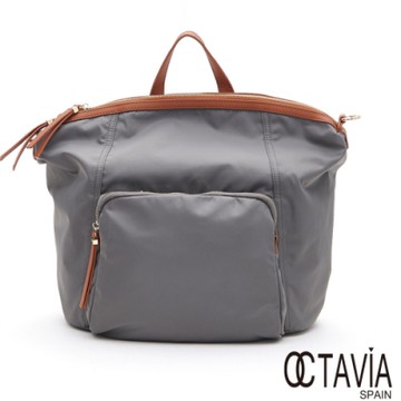 OCTAVIA 8- WL絕對質感系列 太空艙尼龍配皮大開口手提肩揹三用後背包 - 光速灰