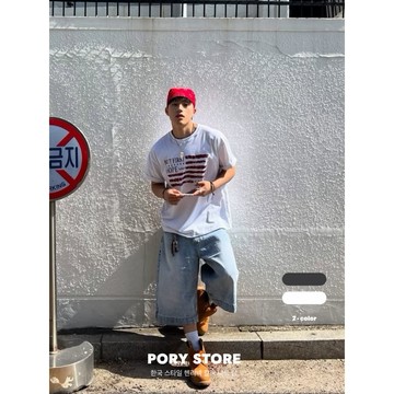 【PORY STORE】獨家！韓系街頭國旗印花短T 純棉 舒適 實拍 韓系 男生 寬鬆短Tee 短袖T恤