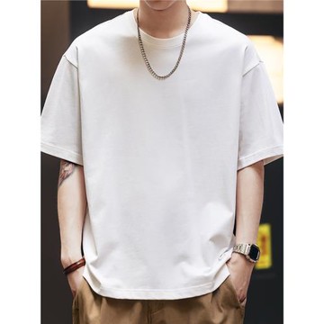 (免運)格藍鹿高端重磅新疆棉純白色短袖T恤男夏季潮牌休閑寬松半袖體恤