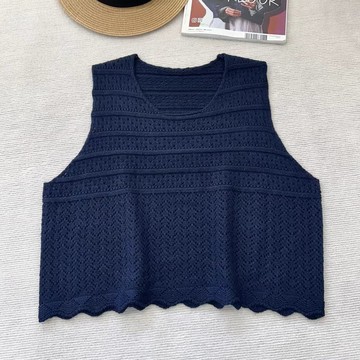 法式文藝鏤空提花針織背心069903