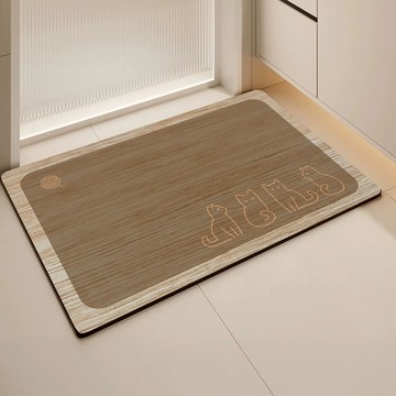 廚房專用珪藻土軟地墊 【長方形-木紋貓45*70】 吸水快乾 方便收納 防滑底部 快速吸水 珪藻土地墊  廚房 地墊 軟地墊