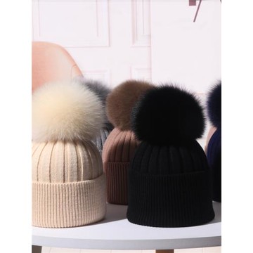 帽子女秋冬天韓版針織帽青年百搭護耳保暖狐貍毛球帽