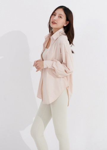 Mori girl 輕盈透氣後開衩防曬外套襯衫 粉