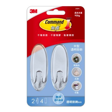 3M Command 無痕 掛鉤 37091 中型 2個  透明色  1組
