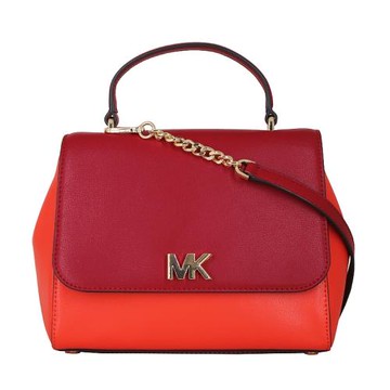 【Michael Kors】MOTT金字MK旋釦挺版翻蓋手提/肩斜背二用包(橘紅色)