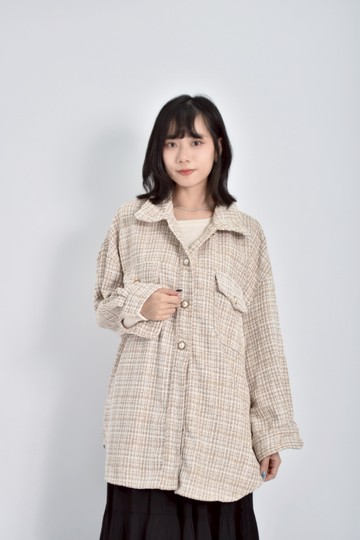 加購優惠(2XL) blueshop bluesador小香風珍珠排扣落肩杏色外套