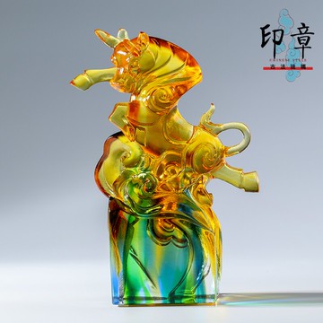 古法琉璃牛氣沖天牛可刻字印章擺件工藝品裝飾商務紀念品開業禮品