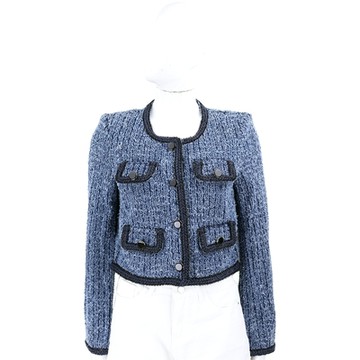 Self-portrait 編織滾邊毛呢牛仔藍小香風短版外套