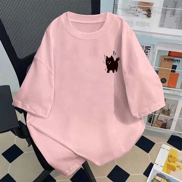 【ABCD】100%純棉 正韓短袖 短袖t恤女 粉色上衣 國中生衣服 潮牌 t恤 美式街頭風 休閒上衣 圓領上衣 重磅
