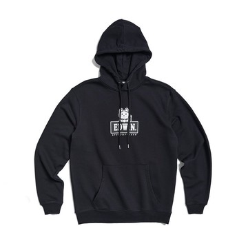 EDWIN 東京散策系列 招財貓連帽長袖T恤-男女款 (黑色)