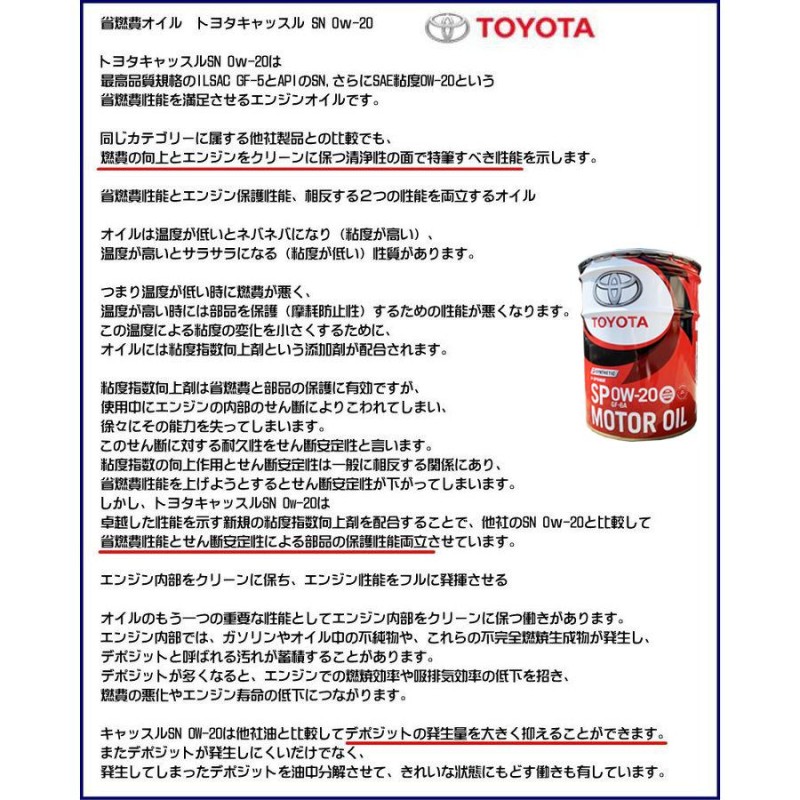 エンジンオイル 0w-20 20L トヨタ純正 キャッスル 0w20 TOYOTA 純正 トヨタ モーターオイル ペール缶 SP 送料無料 全合成油  同送不可 | LINEショッピング