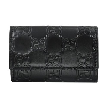 GUCCI 779824 滿版壓花LOGO皮革釦式6孔鑰匙包.黑