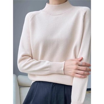 25秋季純棉線加厚長袖針織打底衫女半高領毛衣韓版寬松全棉線上衣