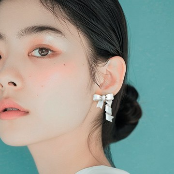 螺旋蝴蝶結 軟陶耳環 / 耳夾 / 珍珠白