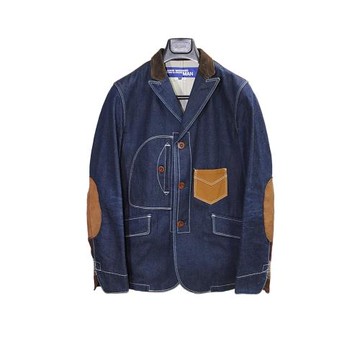 Junya Watanabe CDG渡邊彌醇12AD多面料拼接皮質單寧夾克外套XS碼