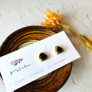 金繼 金線 三角形 陶器 棕色 耳環 耳夾 無耳洞耳夾 簡約