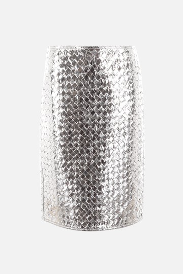 BOTTEGA VENETA Intrecciato laminated leather midi skirt Woman