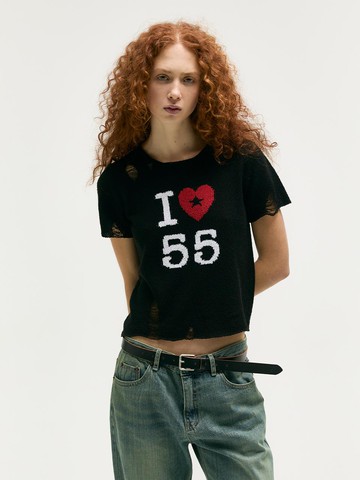 [MARGESHERWOOD] HEART BOUCLE KNIT SWEATER [black]