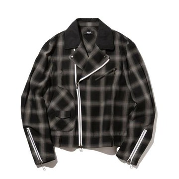 日系雅痞春秋休閑多口袋格子黑白高街短款修身斜拉鏈機車夾克男女
