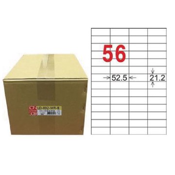 【龍德】LONGDER 三用電腦標籤 A4 56格 21.2*52.5mm可再貼1000張/箱 LD-892-WR-B(適用雷射、噴墨、影印)