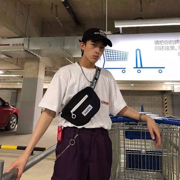 FINDSENSE 品牌 韓國 新款 港風 INS時尚 貼標 胸包 百搭情侶 斜挎包 潮男  單肩 手拎包