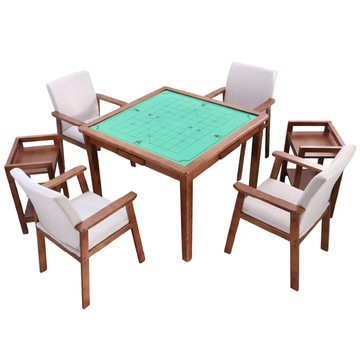 LOGIS "組裝好"多功能實木麻將餐桌椅茶几組｜餐桌棋牌兩用｜象棋圍棋桌｜四人娛樂桌【MTTA-CHX4-TSX2】
