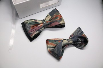 油画般五彩斑斓休闲真丝领结/双层蝴蝶结八字结