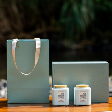 青瓷小號四方茶葉罐綠茶葉包裝盒雙罐空禮盒試用茶陶瓷空罐存茶罐