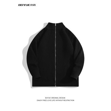 BOYUE帛躍青少年輕熟風雙拉鏈立領針織衫小眾時尚高街純色毛衣男