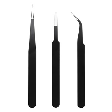 Tamsaa 多用途美容鑷子3件組 – 一字型+圓頭型+彎曲型 黑色 不鏽鋼  1組