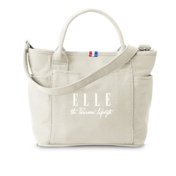 ELLE TRAVEL極簡風帆布手提/斜背托特包 (米色) EL52372