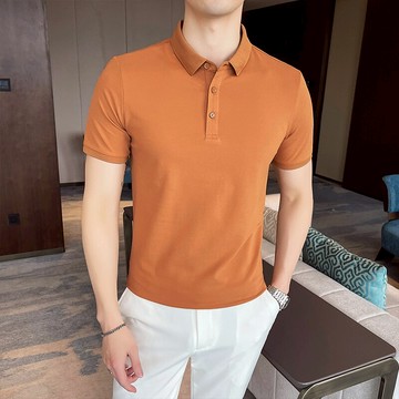 潮牌男裝polo衫男士短袖夏季修身韓版商務休閑純色翻領t恤棉上衣