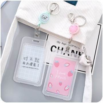 卡片包透明女學生套出入校章卡通單個證門襟保護套胸卡繩子導游證