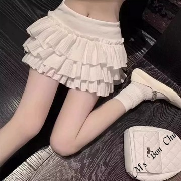 木耳邊壓褶蛋糕裙【2604】春夏新款韓系INS休閒百搭氣質純欲性感辣妹顯瘦 高腰短裙 蛋糕裙 百褶裙 BonChu