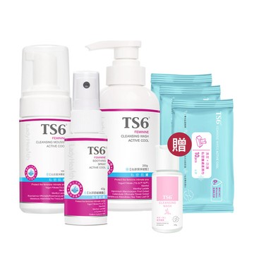 TS6護一生 沁涼潔淨慕斯100g+沁涼潔淨凝露250g+沁涼舒緩噴霧40g+私密護膚柔濕巾(沁涼)x3+贈 潔淨凝露45g｜愚樂百昏百限定