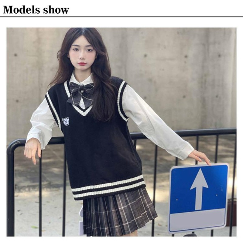 JK 制服 ベスト ニット スクールベスト 女子高生 ニットべスト V