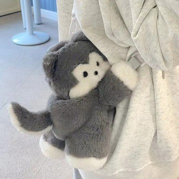 哈士奇趴趴狗單肩包可愛卡通小狗毛絨包包單肩揹包玩偶公仔小書包