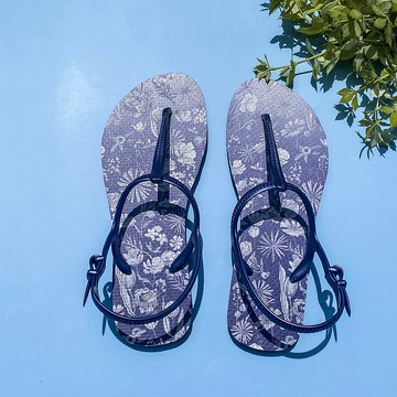 女款綁帶T字涼鞋 露台上的波麗 防水防滑休閒復古琉璃紺