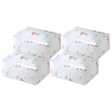 印花方形棉被收納袋  繽紛 白色  60 x 40 x 25cm  4個