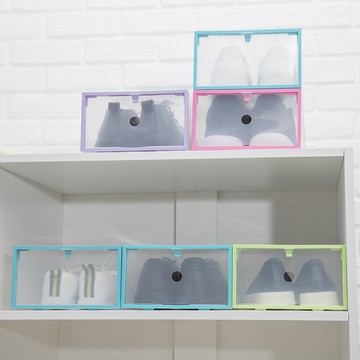 家用塑料鞋柜放鞋子收納盒防塵收納鞋盒子透明鞋盒加厚簡易抽屜式1入