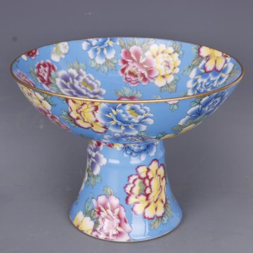 清乾隆粉彩牡丹花紋高足碗果盤仿古老貨瓷器家居中式擺件古董古玩1入