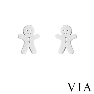 【VIA】節日系列 可愛薑餅人造型白鋼耳釘 造型耳釘 鋼色