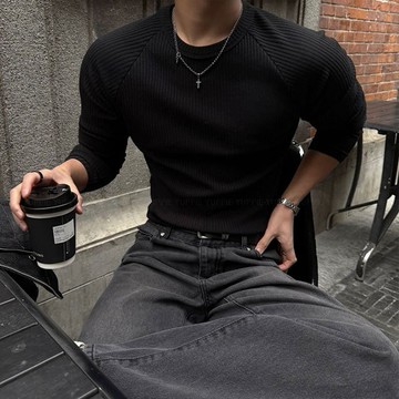 正韓日常肌肉款修身羅紋插肩長袖上衣 6色 YUPPIE 預購商品 1103