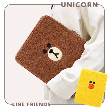 正版LINE FRIENDS 熊大莎莉毛絨平板收納包(11吋) 收納袋 iPad收納包 平板包 Unicorn