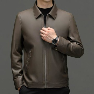 出口法國真皮皮衣男商務休閑中年爸爸裝高端品牌外套綿羊皮皮夾克