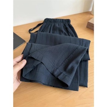 大碼胖mm韓系闊腿休閑褲女夏季新款防暑涼感褲子高腰顯瘦直筒長褲