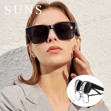 【SUNS】休閒偏光太陽眼鏡 大框近視套鏡 霧夜黑 抗藍光+抗UV400/防眩光/可單戴/可套式