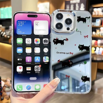 可愛探頭黑貓 iPhone17pro手機殼12Pro鏡面16E硬殼xr/7/8plus大孔防摔13保護殼11pro