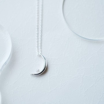 珍珠 細月 項鍊 925銀